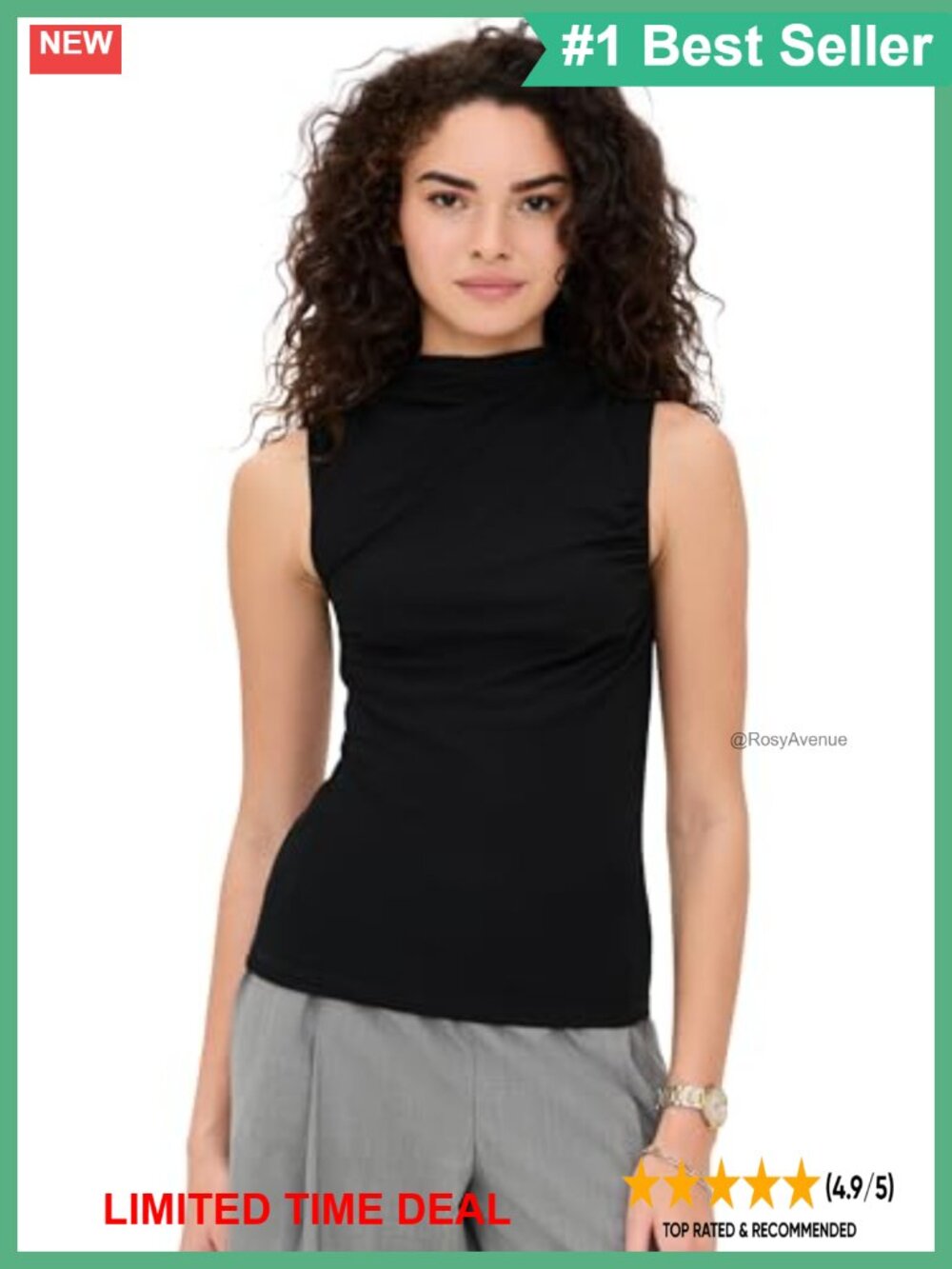 Sleeveless Mock Neck Tank Top Lightweight Slinky Jersey Draped